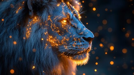 Sticker - Fiery, glowing lion portrait.