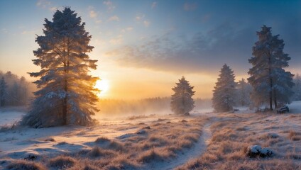 Wall Mural - Beautiful scene of sunset in the forest