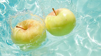 Two apples are floating in a pool of water