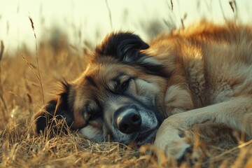 Wall Mural - Brown dog on grass field