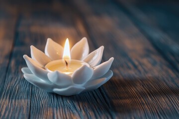 Poster - Wooden table with white candle