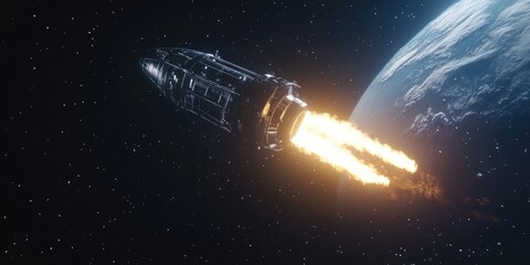 Wall Mural - earth with space station in flight