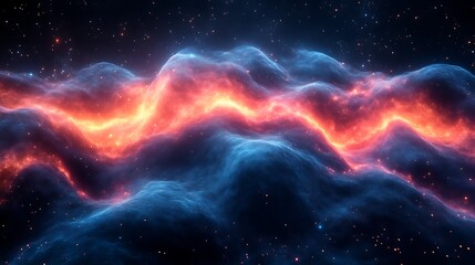 Wall Mural - Cosmic Nebula Wavy Landscape Of Red And Blue Hues