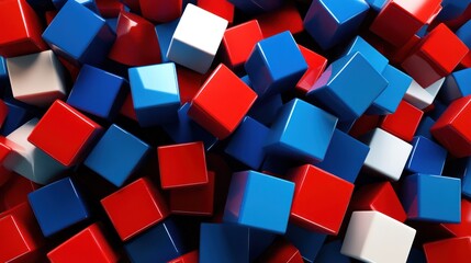 Poster - Abstract Red, White, and Blue Cube Composition: A Vibrant 3D Render of Interlocking Geometric Shapes