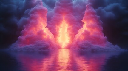 Wall Mural - Fiery Clouds Rise Above Calm Ocean Waters