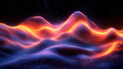 Wall Mural - Glowing cosmic landscape with fiery waves and stars