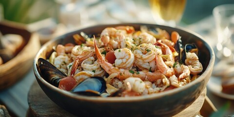 Poster - Seafood and Rice with Wine