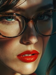 Wall Mural - Woman with glasses and red lipstick