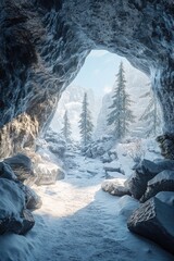 Canvas Print - Snowy Cave Entrance