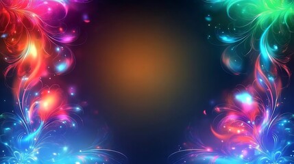 Wall Mural - Vibrant Neon Floral Designs Frame Dark Background