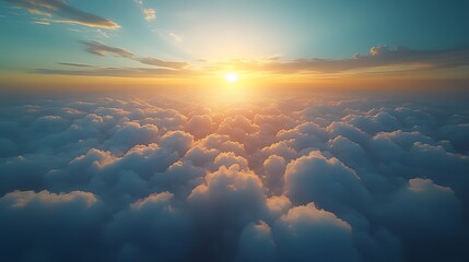Wall Mural - aerial sunset view above fluffy cloudscape
