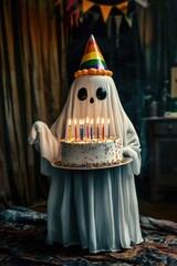 Wall Mural - Ghost Holding Birthday Cake