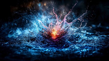 Aufkleber - Dramatic water splash art underwater abstract photography dark environment close-up flow of consciousness concept