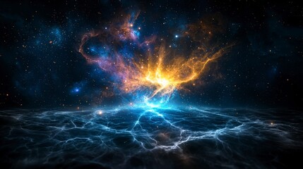 Aufkleber - Exploring astronomical light pathways from stars cosmic realm digital art dark space wide angle stellar navigation