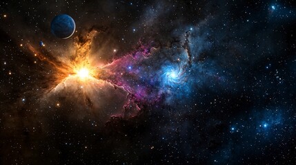Aufkleber - Cosmic explosion and celestial dance in space universe digital artwork starry sky wide view astronomical wonders