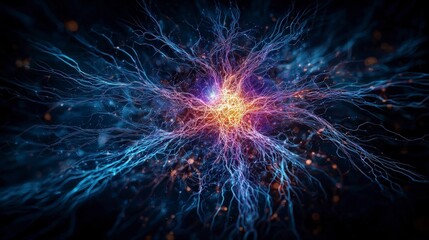 Fototapete - Illuminating glowing nervous system visualization digital realm abstract art sci-fi environment close-up neuro-concept