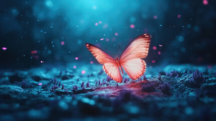 Poster - Bipolar Disorder, A vibrant, surreal image of a glowing pastel butterfly captured in a dreamy setting, ideal for artistic and whimsical design projects.