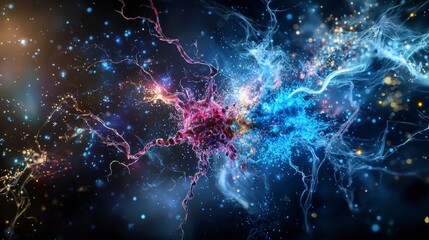 Poster - Exploring the interaction of living particles and thought particles in a cosmic environment abstract digital art