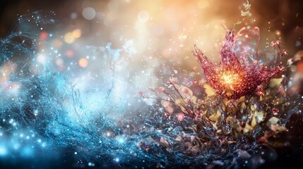 Poster - Dynamic interaction of living and thought particles abstract environment digital art vibrant composition