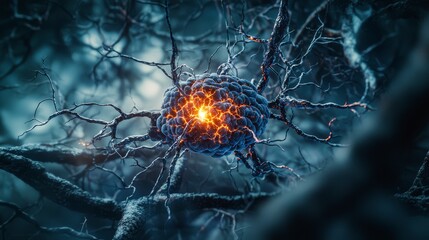Aufkleber - Living neurons glowing brain cells connected in a scientific environment stunning microscopic view