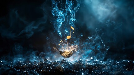 Poster - Floating musical notes in space abstract art surreal environment calm viewpoint ethereal melody concept