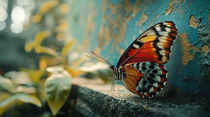 Wall Mural - Close-up of butterfly on wall,