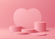 © Riseness - 3D pink round podium set background in Valentine's Day concept. Abstract geometric composition in minimalist design. Studio display showroom stand product pedestal, Fashion stage showcase mockup scene
