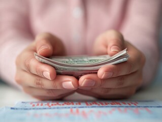 Aufkleber - Modern Financial Navigation South Korean Hands with International Banknotes and Calculator - Dynamic Exchange Rate Analysis for Global Trade and Market Strategy