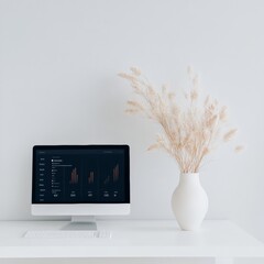 Aufkleber - Minimalist E-Governance Workspace Sleek Desktop Displaying Government Portal Data on White Desk for Secure Digital Reporting and Efficient Public Sector Management