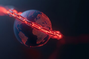 Fototapete - Neon Tech Aesthetic Breaking Digital Chains Around Globe - Symbolic Art for Internet Freedom Campaigns and Tech Startup Branding