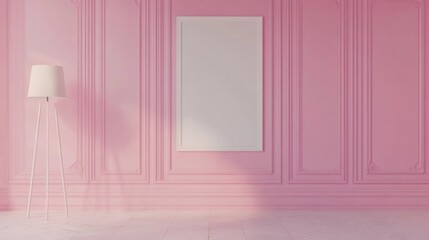 Wall Mural - Pink Room Interior Design with White Lamp and Frame