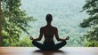 © Ryzhkov - Mindful Escape Silhouetted Athletic Woman in Serenity on Wooden Deck at Sunrise - Harnessing Natures Calm for Wellness Marketing and Digital Detox Visuals