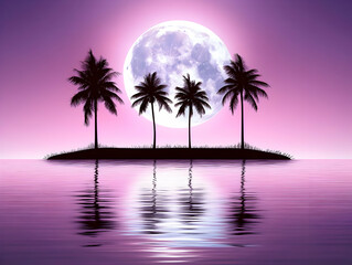 Wall Mural - Purple Moonlit Island Illustration