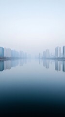 Leinwandbilder - Minimalist Urban Waterway Design Glassy City Lake with Reflection of High-Rises - Enhancing Urban Planning and Architectural Aesthetics for Sustainable Development