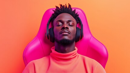 Aufkleber - Immersive Gaming Experience Young Black Male in Tech Chair with RGB Lighting - Modern Gaming Culture and Startup Innovation