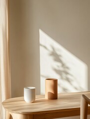 Aufkleber - Scandinavian Minimalist Home Office Light Wood Desk with Minimal Decor for Modern Productivity - Sustainable Workspace Design for Contemporary Business Aesthetics