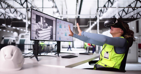 Poster - Virtual Reality Headset And Industrial Factory