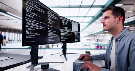Wall Mural - web developer coding on computer