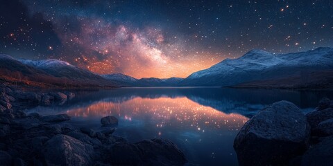 Aufkleber - Stunning night photography captures the effects of light pollution in a striking landscape, showcasing the beauty of long exposure techniques in a graphic format that enhances the overall scene.