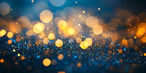 Leinwandbilder - A background featuring blue and gold bokeh, characterized by a blurred effect created by shimmering light, provides a stunning visual experience of color and illumination.