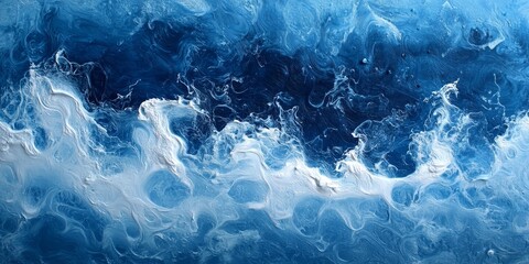 Poster - Vibrant blue deep sea water creates a captivating foaming background, showcasing the mesmerizing beauty of nature s blue deep sea scenery and its dynamic foaming effects.