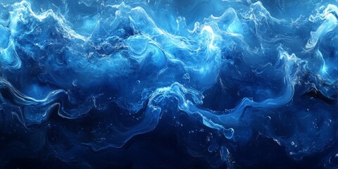 Poster - Vibrant blue deep sea water creates a captivating foaming background, showcasing the mesmerizing beauty of nature s blue deep sea scenery and its dynamic foaming effects.
