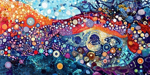 Aufkleber - Lively digital artwork featuring immaculate mosaic designs that are pixel perfect and exceptionally vibrant, showcasing intricate and colorful patterns throughout the piece.