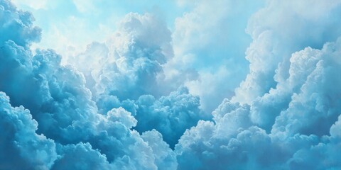 Aufkleber - Close up view of beautiful cumulus clouds in shades of blue and white, showcasing a stunning heavenly landscape filled with vibrant cumulus clouds that inspire awe and wonder.