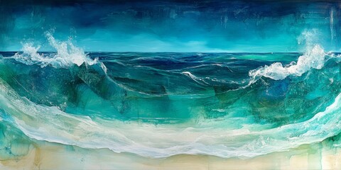 Aufkleber - Translucent crystal waves create a stunning blue green ocean backdrop, showcasing the beauty of nature. These crystal seethrough waves capture the essence of a serene ocean paradise.