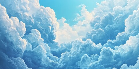 Aufkleber - Close up view of beautiful cumulus clouds in shades of blue and white, showcasing a stunning heavenly landscape filled with vibrant cumulus clouds that inspire awe and wonder.