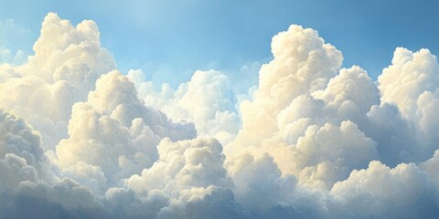 Poster - Soft, white fluffy clouds drift gracefully in the morning sky, creating a serene atmosphere with their delicate forms, inviting viewers to appreciate the beauty of white fluffy clouds.