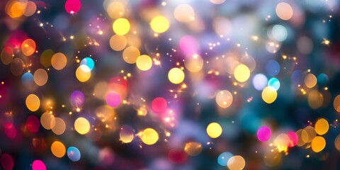 Poster - Abstract bokeh effect featuring blurred colorful lights, creating a festive atmosphere perfect for a Christmas background, enhances the beauty of the season with its vibrant hues and dreamy quality.