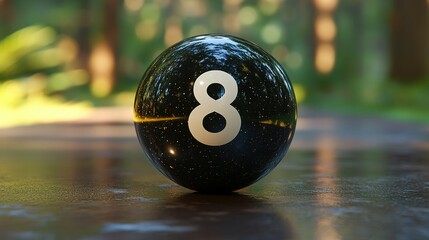 Wall Mural - Black Sphere Displays Number Eight Against Nature Background