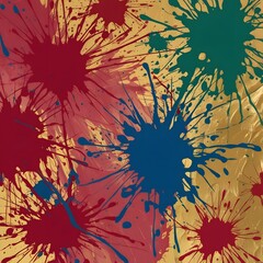 Wall Mural - Red Blue Green Paint Splatters On Gold Foil Texture Abstract Art